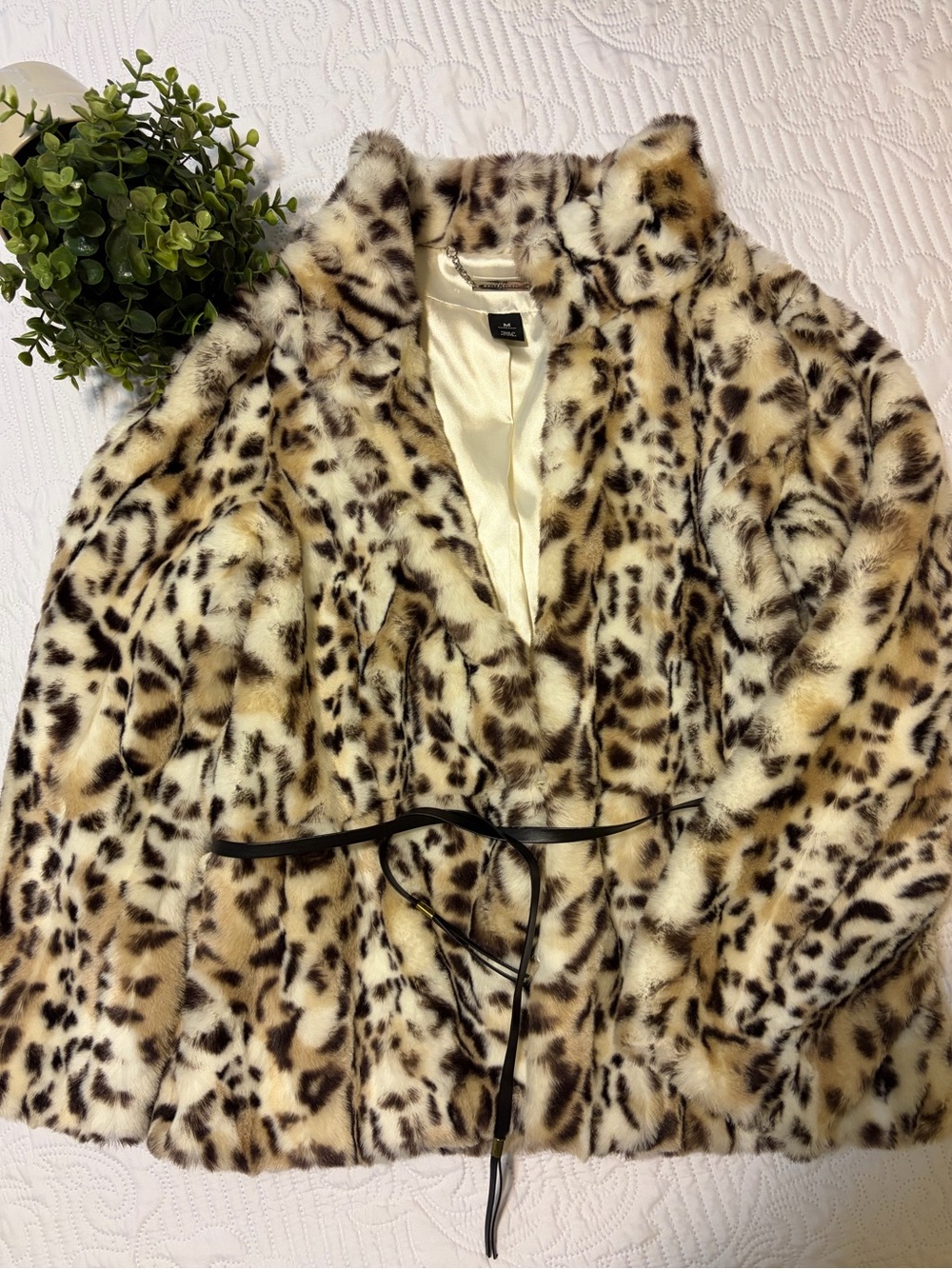 White House Black Market Leopard-Print Faux Fur Teddy Jacket in Brown and Cream